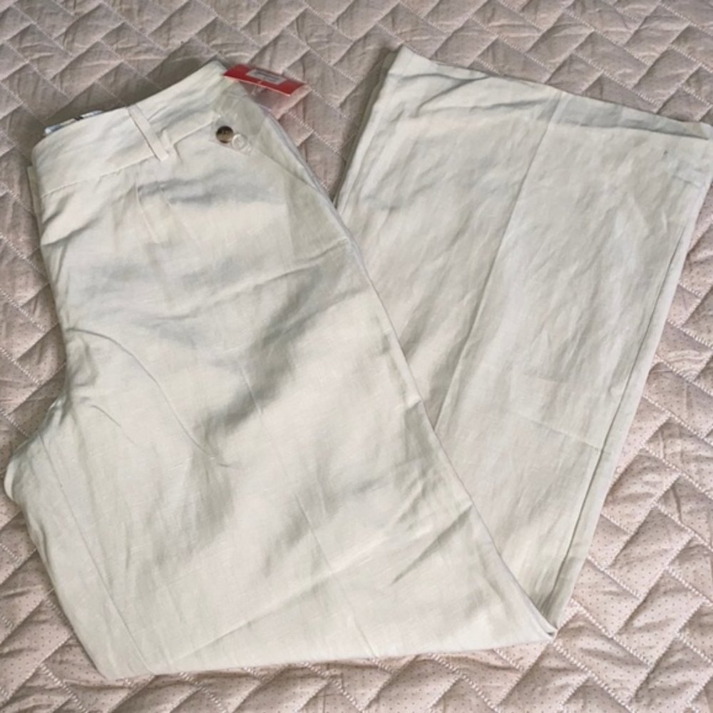 10 Isaac Mizrahi Pants Linen Silk Beige Wide Leg
